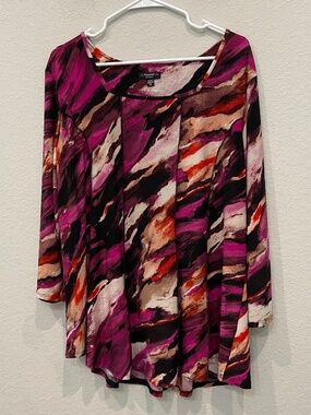 Cocomo Woman Top Size 2X Abstract Blouse 3/4 Sleeve Pullover Stretch